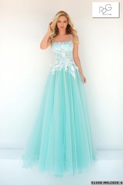 Style 51008 Tarik Ediz Blue Size 8 Tulle Tall Height Prom Ball gown on Queenly