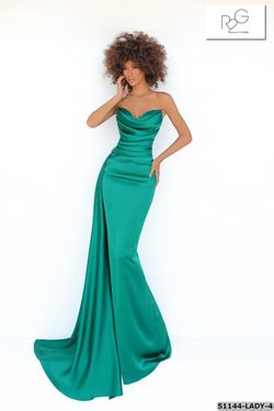 Style 51144 Tarik Ediz Green Size 8 Pageant Tall Height Emerald Side slit Dress on Queenly