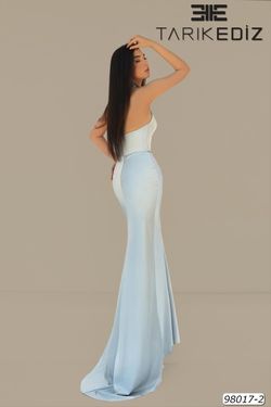 Style 98017 Tarik Ediz Silver Size 6 Floor Length Mermaid Dress on Queenly