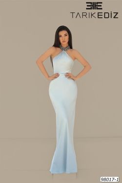Style 98017 Tarik Ediz Silver Size 6 Pageant Tall Height Mermaid Dress on Queenly