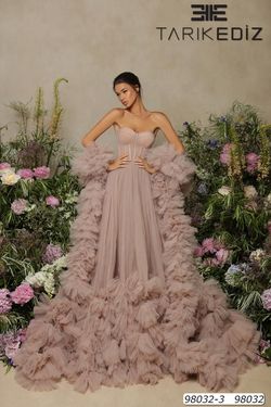 Style 98032 Tarik Ediz Nude Size 6 Tulle Pageant Ball gown on Queenly