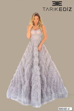 Style 98048 Tarik Ediz Blue Size 10 Tulle Tall Height Pageant Ball gown on Queenly