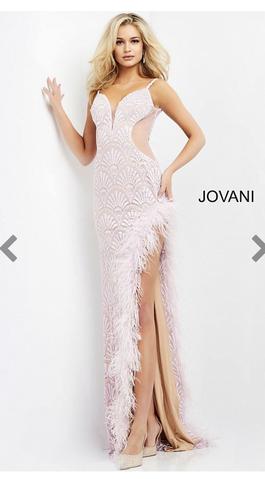 Jovani Pink Size 10 Black Tie V Neck Feather Side slit Dress on Queenly