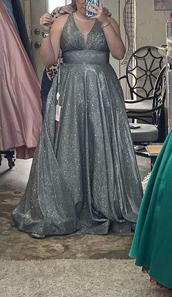 MoriLee Silver Size 12 Pockets $300 Ball gown on Queenly