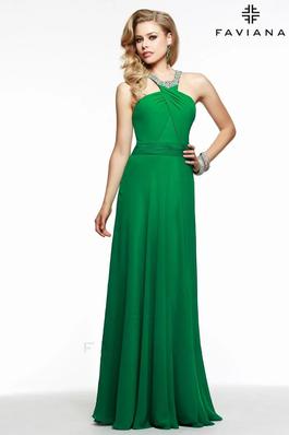 Style 7520 Faviana Green Size 14 Plus Size Floor Length Straight Dress on Queenly