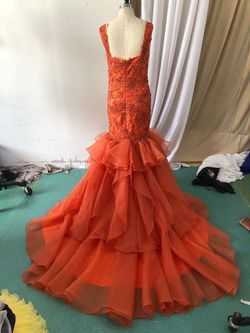 One More Couture Orange Size 4 Beaded Top Coral Prom Mermaid Dress on Queenly