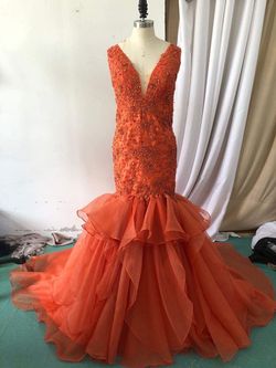 One More Couture Orange Size 4 Military Floor Length Ruffles Mermaid Dress on Queenly