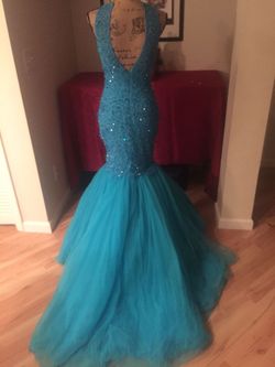 Sherri Hill Blue Size 4 Floor Length 70 Off Sheer Jewelled $300 Mermaid Dress on Queenly
