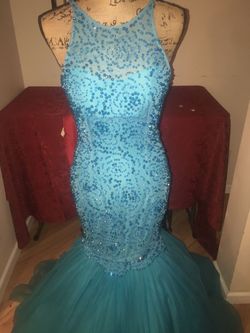 Sherri Hill Blue Size 4 Beaded Top 50 Off Sheer Mermaid Dress on Queenly