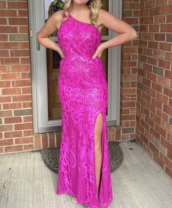 Sherri Hill Hot Pink Size 10 Black Tie One Shoulder Sequined Shiny A-line Dress on Queenly