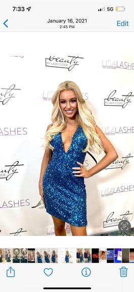 Ashley Lauren Blue Size 0 Midi Halter Plunge $300 Cocktail Dress on Queenly