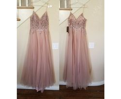 Style Mauve Illusion Filigree Rhinestone Tulle A-line Formal Gown Amelia Couture  Pink Size 2 Sheer Jewelled Bridesmaid Wedding Guest Ball gown on Queenly