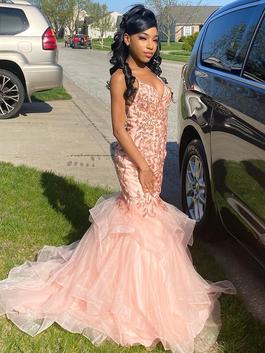 Promgirl Pink Size 0 Military Rose Gold Mermaid Dress on Queenly