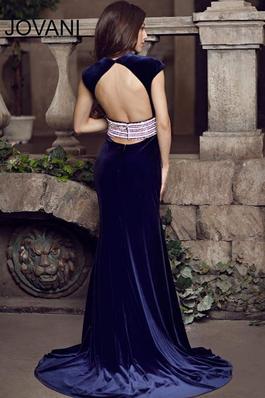 Jovani Blue Size 2 Backless Side slit Dress on Queenly