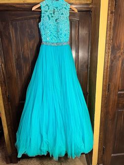 Sherri Hill Blue Size 2 Sequined $300 High Neck Prom Ball gown on Queenly
