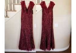 Style Burgundy Beaded Metallic Short Sleeve Trumpet Ball Gown Bicici & Coty Red Size 8 Sweetheart Polyester Military Mermaid Dress on Queenly