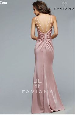 Style 7755 Faviana Pink Size 2 Black Tie Spaghetti Strap Side slit Dress on Queenly