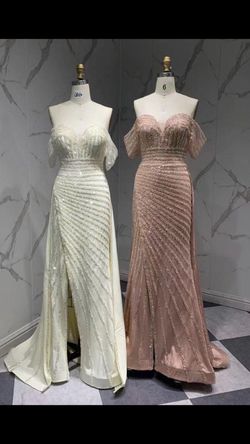 Style -1 Lara couture Nude Size 6 Strapless Floor Length Cap Sleeve Side slit Dress on Queenly