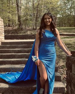 Sherri Hill Blue Size 6 Free Shipping Floor Length Side slit Dress on Queenly
