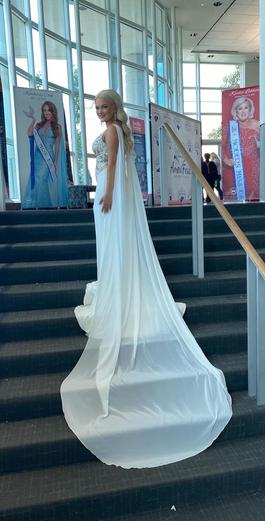 Sherri Hill White Size 6 Floor Length Cape 50 Off Side slit Dress on Queenly