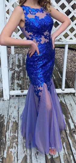 Jovani Blue Size 4 Black Tie Military $300 Mermaid Dress on Queenly