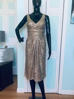Alfred Angelo Gold Size 6 Sequin Sequined Midi $300 Cocktail Dress on Queenly