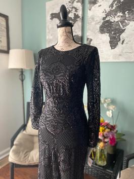 Betsy and Adam Black Size 10 Sequined High Neck Sleeves Straight Dress on Queenly