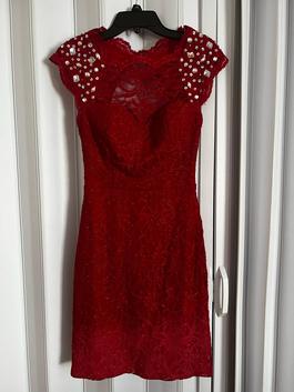 Kodi Kristopher Red Size 2 Midi $300 Lace Cocktail Dress on Queenly
