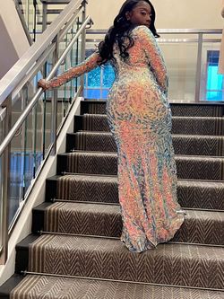 Lynira Label Multicolor Size 8 Floor Length Sequin Lavender Mermaid Dress on Queenly