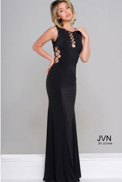 Style 45670 Jovani Black Tie Size 00 Tall Height Keyhole Straight Dress on Queenly