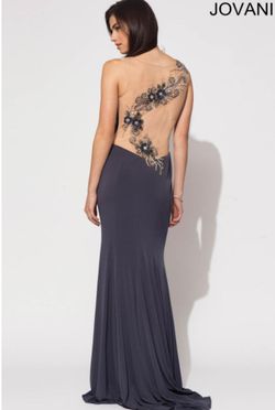 Style 90639 Jovani Silver Size 2 Sheer Straight Dress on Queenly