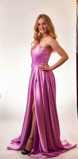 Style 1766 Jovani Purple Size 4 One Shoulder Lavender Side slit Dress on Queenly