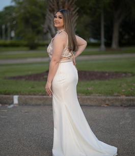 Rachel Allan White Size 12 Plus Size Floor Length Beaded Top A-line Dress on Queenly