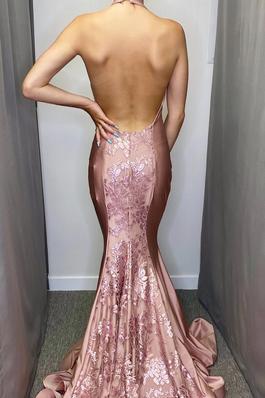 Style 503 Jessica Angel Pink Size 0 Train Floor Length Backless Prom Mermaid Dress on Queenly