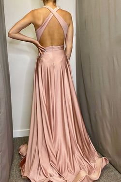 Style 385 Jessica Angel Pink Size 0 Plunge Coral Silk Side slit Dress on Queenly