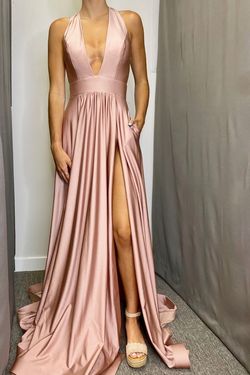 Style 385 Jessica Angel Pink Size 0 Pockets Rose Gold Side slit Dress on Queenly
