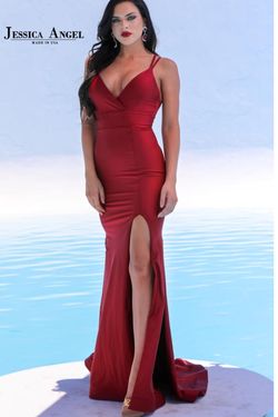 Style 314 Jessica Angel Red Size 4 Mini Prom Tall Height Side slit Dress on Queenly
