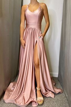 Style 341 Jessica Angel Pink Size 4 Pockets Floor Length Rose Gold Side slit Dress on Queenly