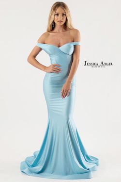 Style 583 Jessica Angel Blue Size 4 Floor Length Bridesmaid Prom Mermaid Dress on Queenly