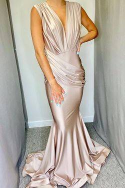 Style 327 Jessica Angel Nude Size 8 Prom Tall Height Mermaid Dress on Queenly