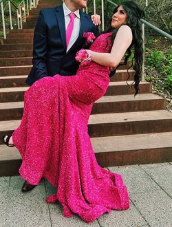 Portia and Scarlett Pink Size 4 Sequin Velvet Prom Mermaid Dress on Queenly