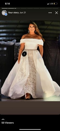 Tarik Ediz White Size 8 Floor Length Sequin Overskirt Mermaid Dress on Queenly