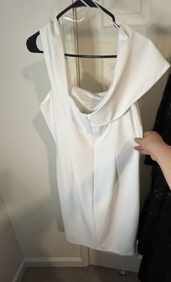 Vince Camuto White Size 14 Midi $300 Bridal Shower Cocktail Dress on Queenly