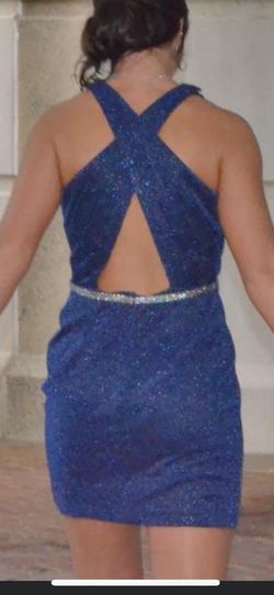 Temptation Blue Size 6 Sequined Midi $300 Jewelled Cocktail Dress on Queenly