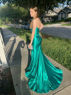 Sherri Hill Green Size 00 Silk Bustier Prom Emerald Side slit Dress on Queenly