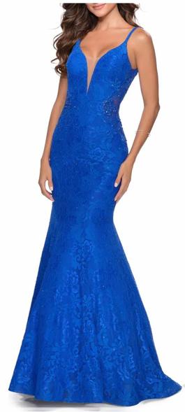 La Femme Blue Size 6 Pageant Sequin Embroidery Mermaid Dress on Queenly