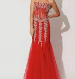 Jovani Red Size 4 $300 Black Tie Mermaid Dress on Queenly