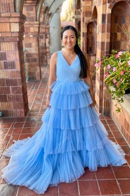 Style 20513 DesignFormal Blue Size 4 Custom Floor Length Ball gown on Queenly