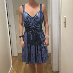 Sherri Hill Royal Blue Size 6 Silk Sequin Cocktail Dress on Queenly