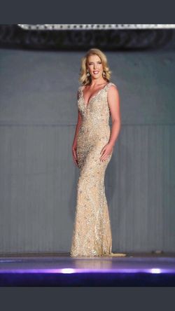 Jovani Nude Size 6 Custom Jewelled A-line Dress on Queenly